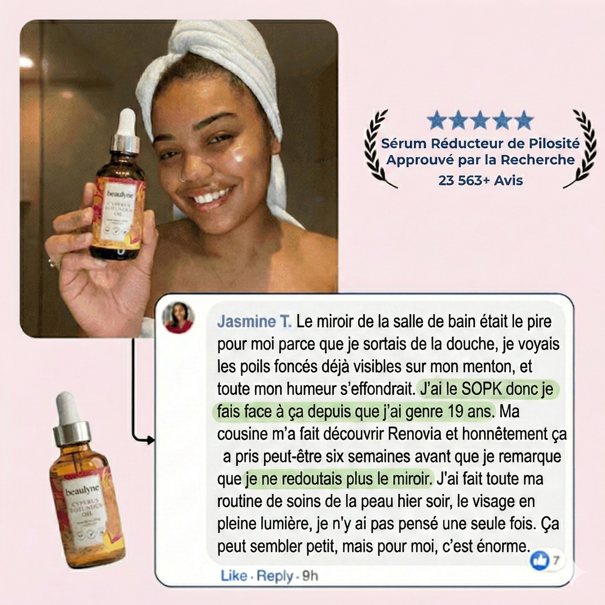 Beaulyne Sérum à la Cyperus Rotundus – Stoppe naturellement la repousse des poils indésirables