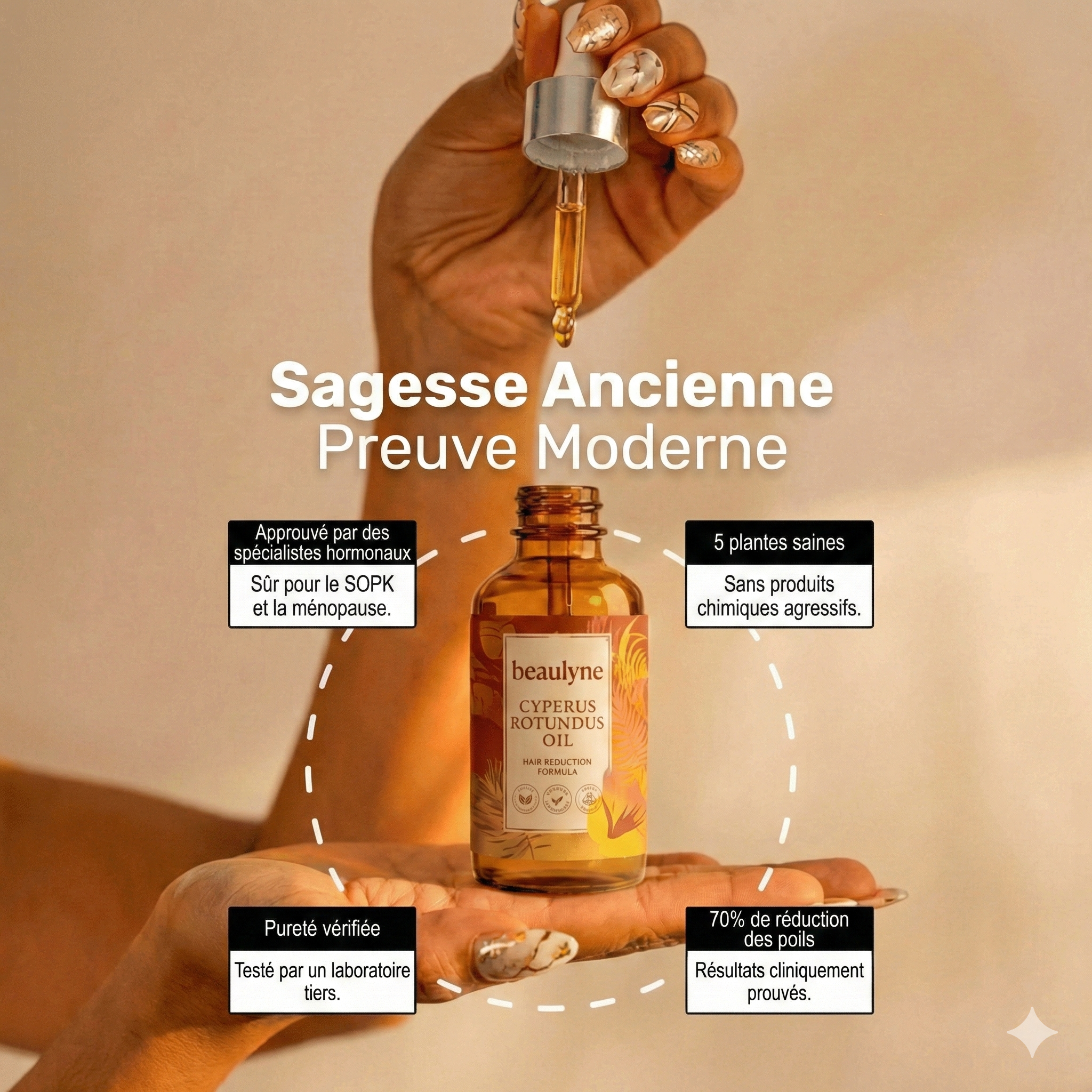 Beaulyne Sérum à la Cyperus Rotundus – Stoppe naturellement la repousse des poils indésirables