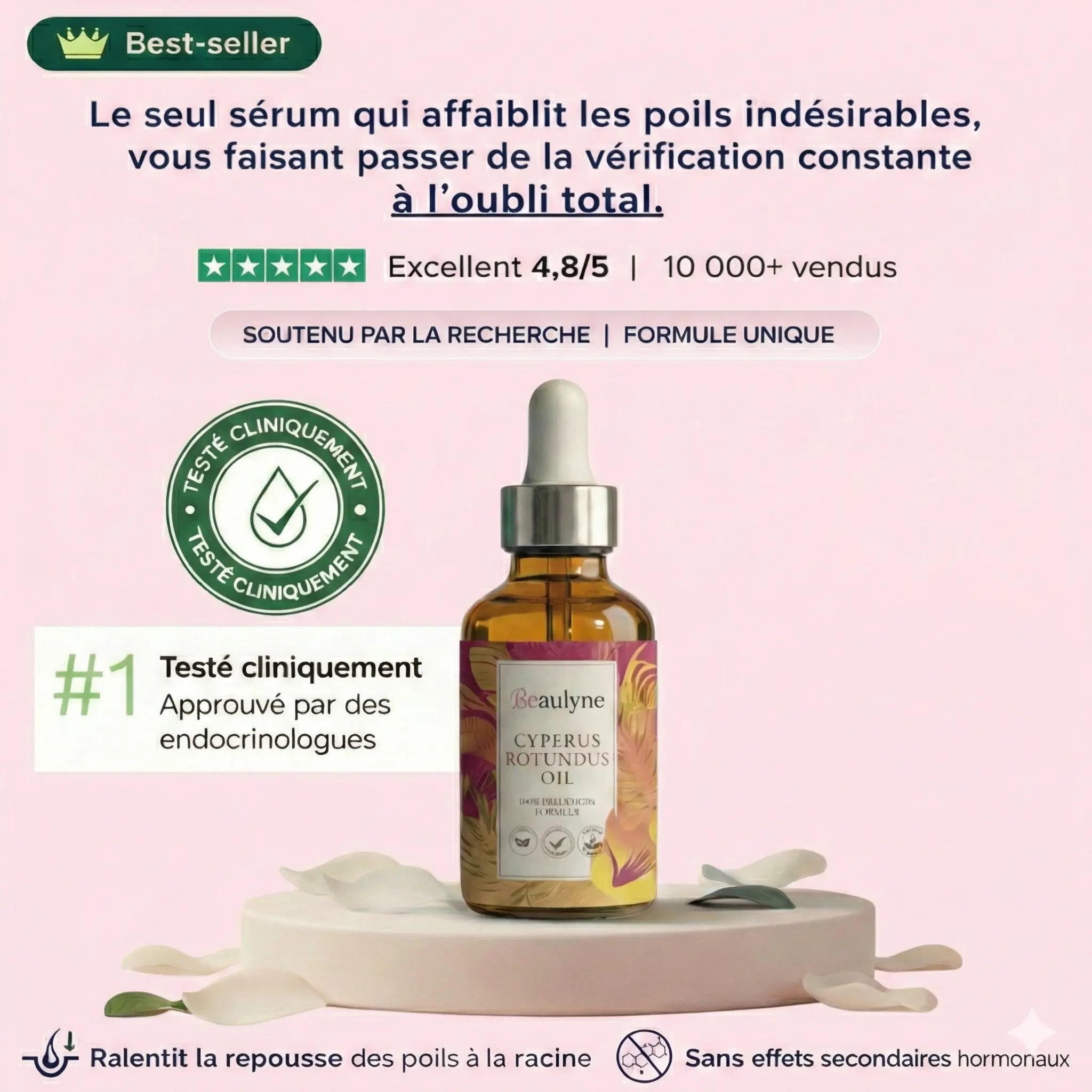 Beaulyne Sérum à la Cyperus Rotundus – Stoppe naturellement la repousse des poils indésirables